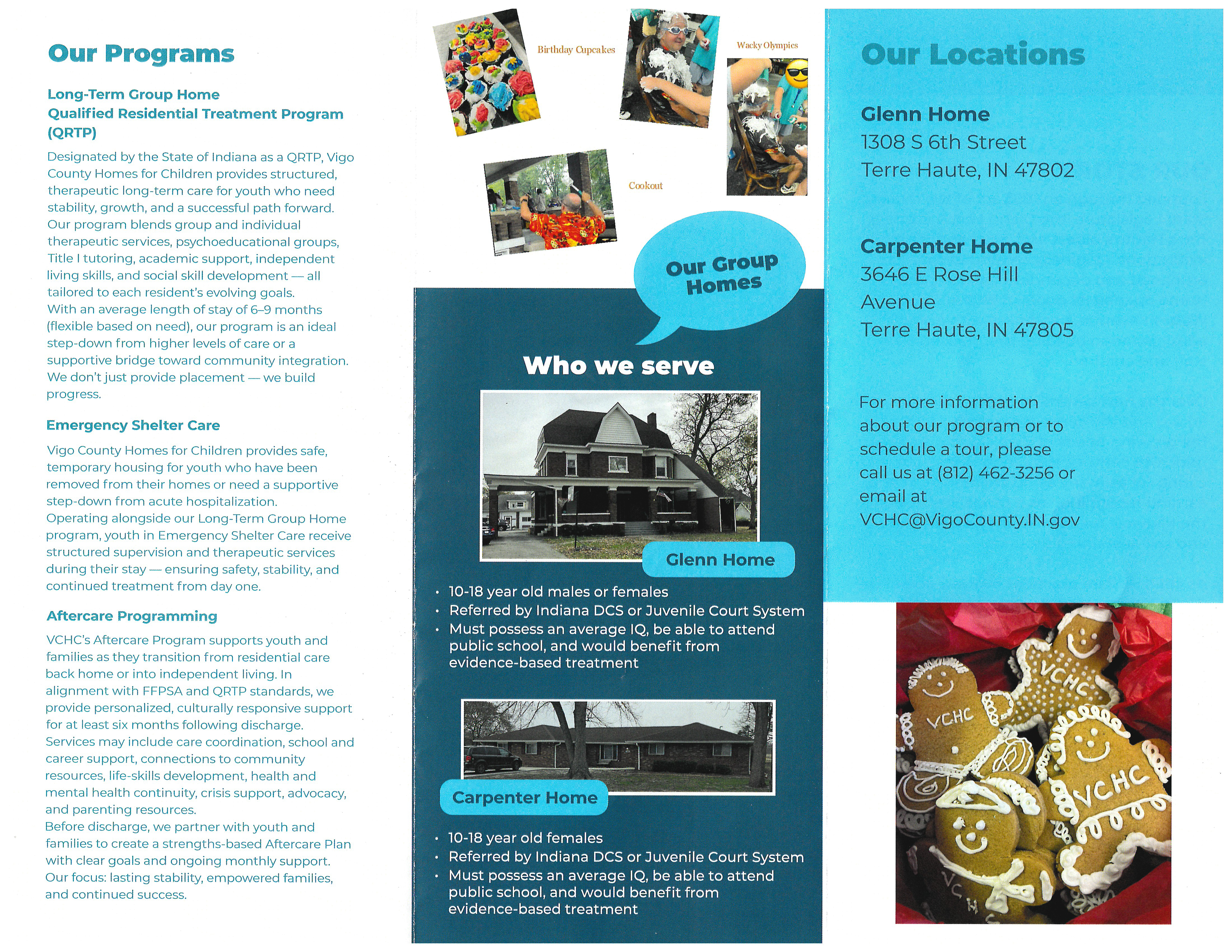 Vigo County Homes for Children brochure, page 2: programs and placement information